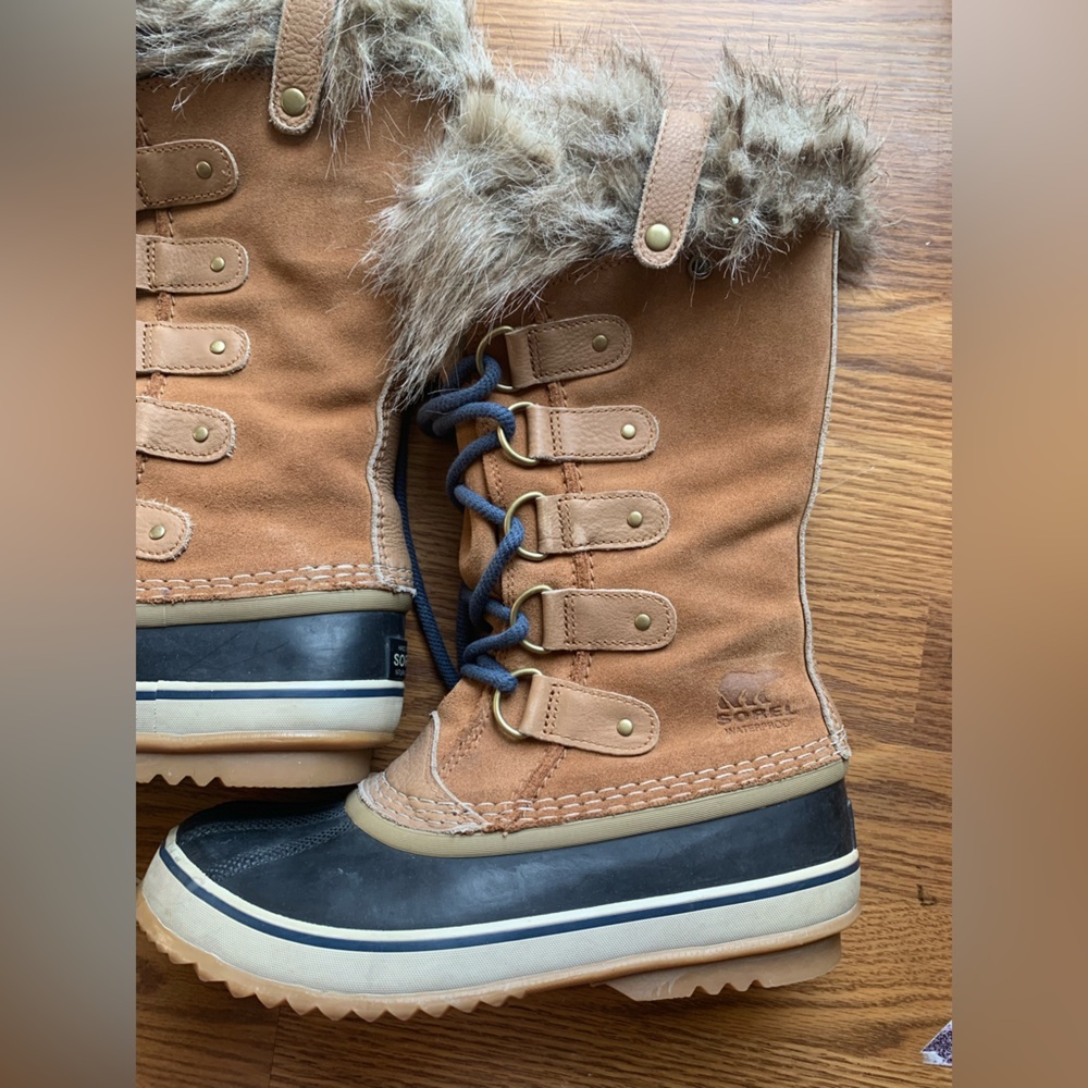 Sorel Tall Snow Boots Navy Blue Tan Women Shoe Size 7.5 Waterproof Footwear - Picture 2 of 6